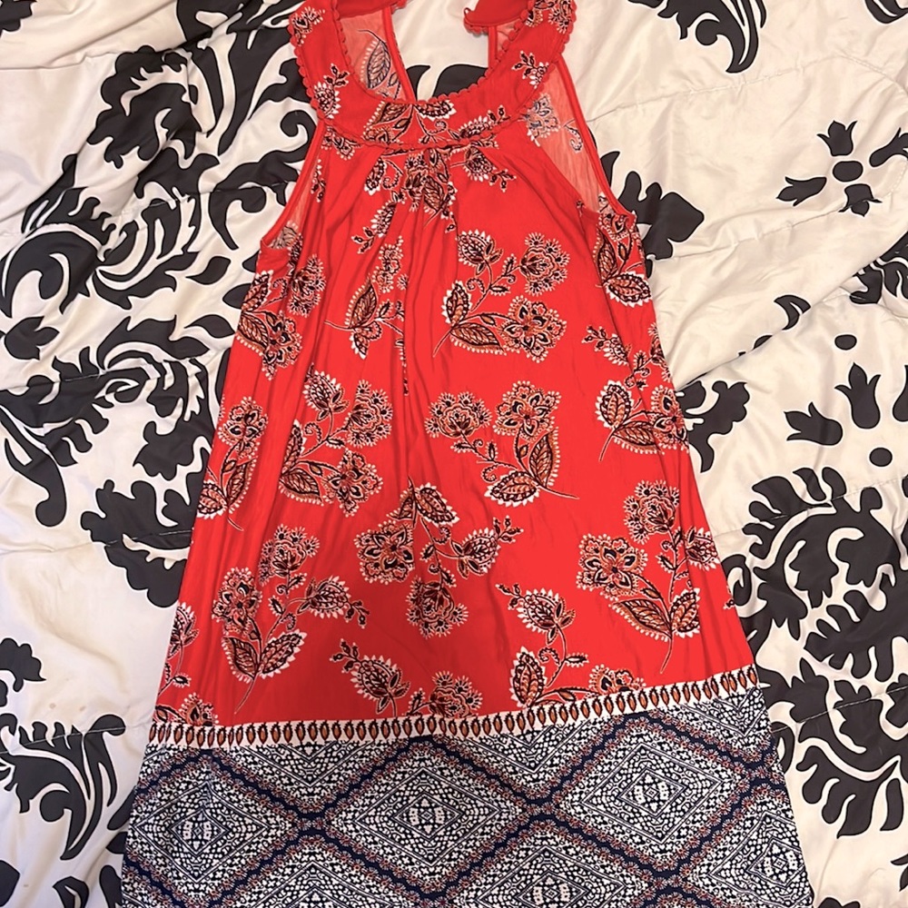 Red,white and blue floral designed sundress, Size Medium, Three Pink Hearts